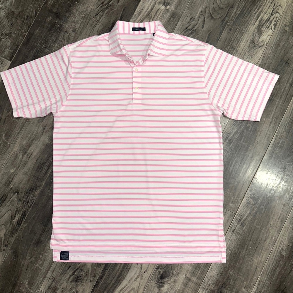 Turtleson Mens Pink White Striped Performance Golf Polo Shirt L Stretch